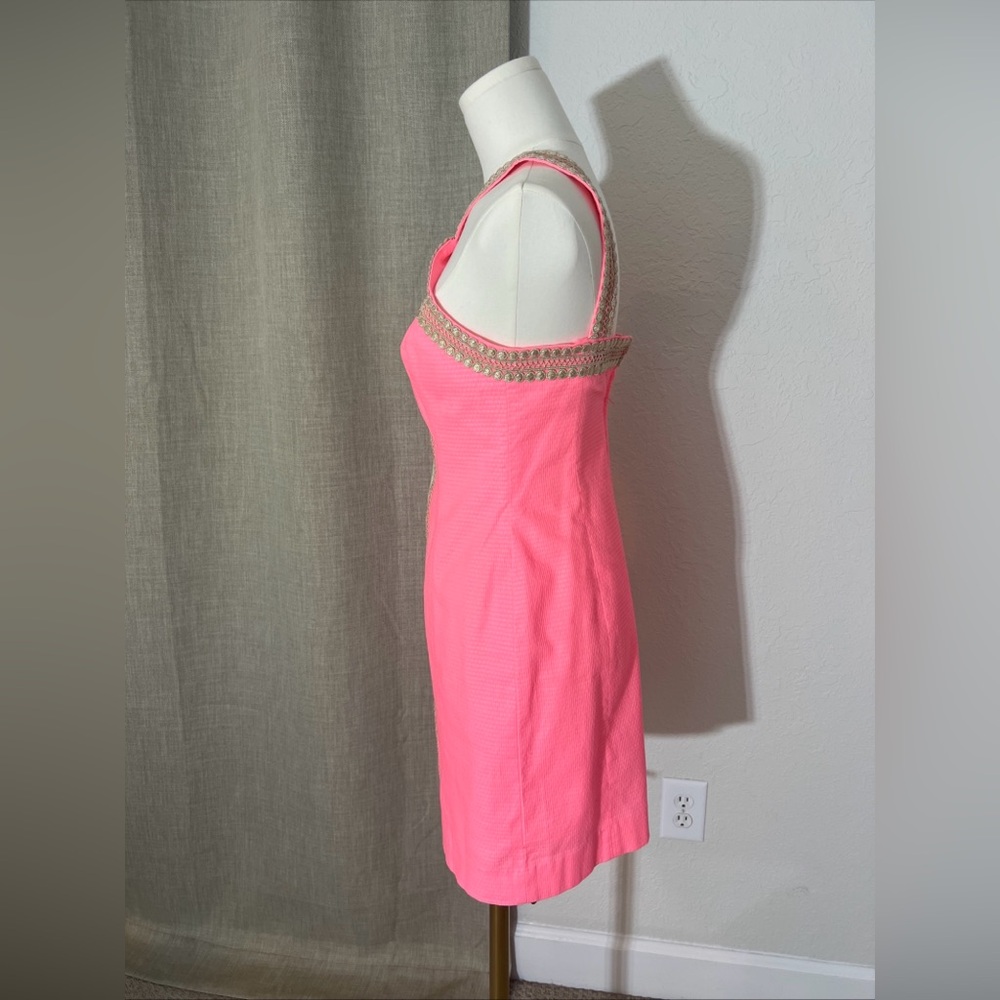 Women’s Preppy Lilly Pulitzer Ena Shift Dress‎ Pink Size 00 Gold Embellishments - Picture 3 of 6